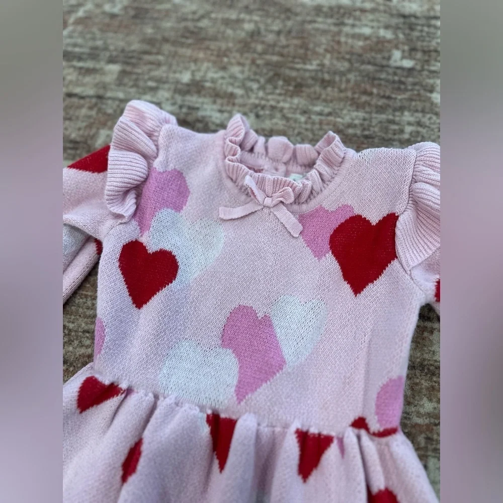 Janie and Jack Girl 18-24 Months Fairy Tale Heart Sweater Dress Valentine Pink